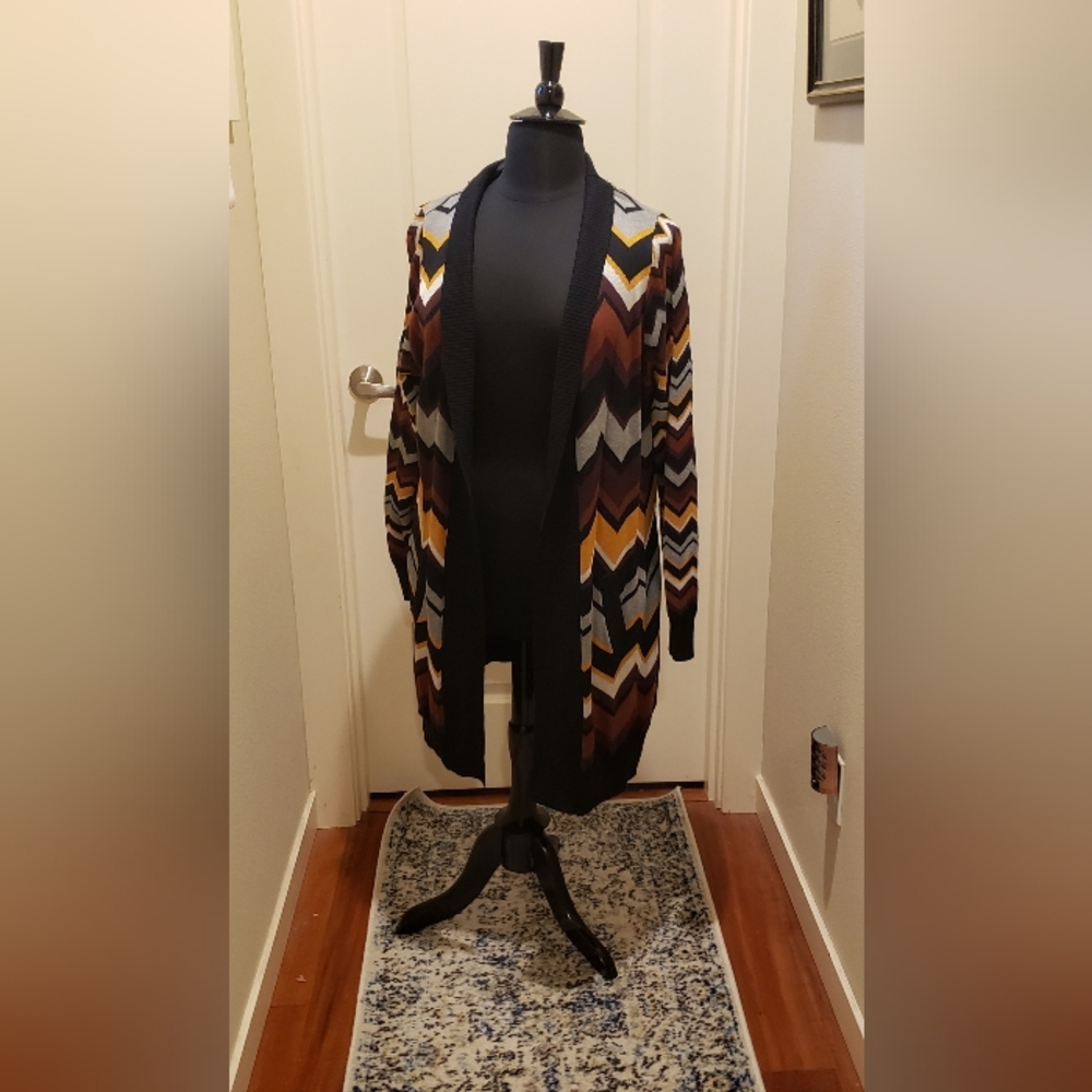 Missoni Womens Black And Fall Colors Chevron Open Front Cardigan